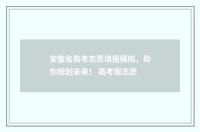 安徽省高考志愿填报模拟，助你规划未来！ 高考报志愿