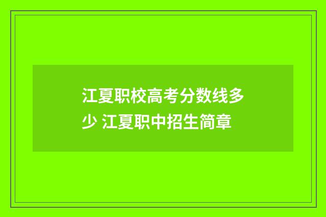 江夏职校高考分数线多少 江夏职中招生简章