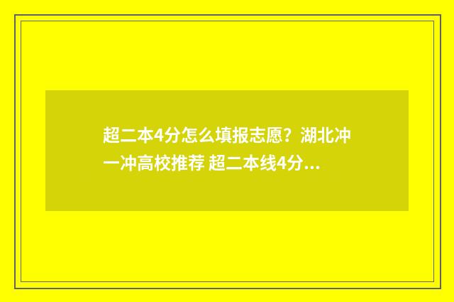 超二本4分怎么填报志愿？湖北冲一冲高校推荐 超二本线4分怎么填报学校