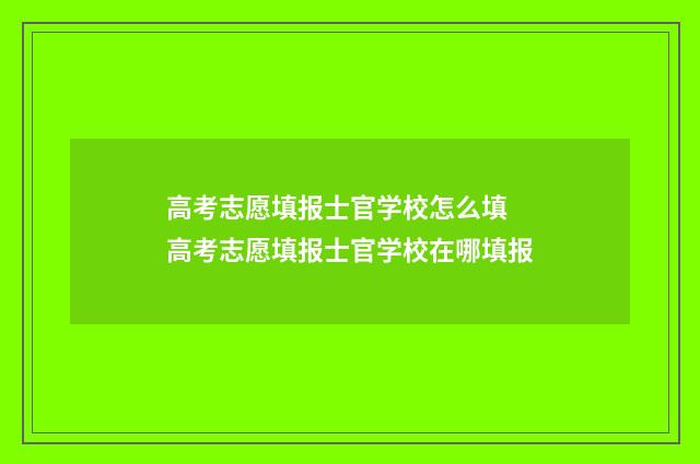 高考志愿填报士官学校怎么填 高考志愿填报士官学校在哪填报