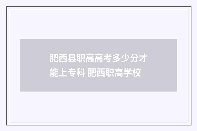 肥西县职高高考多少分才能上专科 肥西职高学校