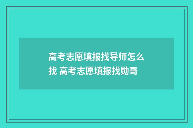 高考志愿填报找导师怎么找 高考志愿填报找勋哥
