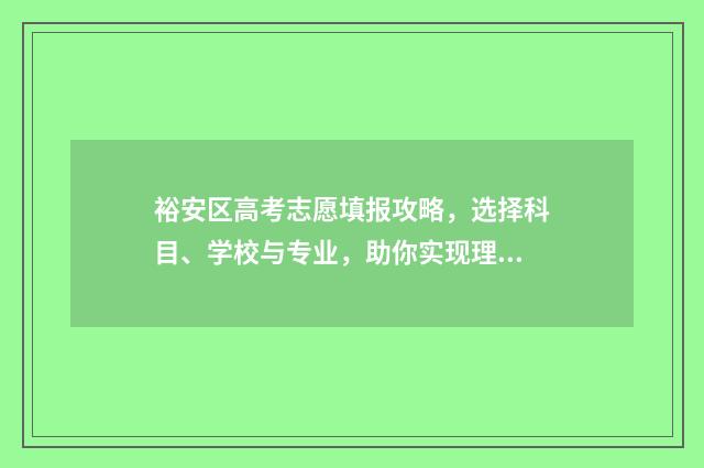 裕安区高考志愿填报攻略，选择科目、学校与专业，助你实现理想之路！ 裕安中学高考成绩