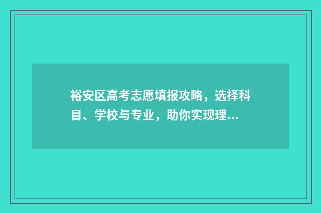 裕安区高考志愿填报攻略，选择科目、学校与专业，助你实现理想之路！ 裕安中学高考成绩