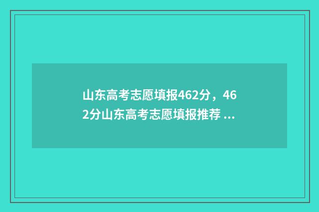 山东高考志愿填报462分，462分山东高考志愿填报推荐 山东高考志愿填报查询