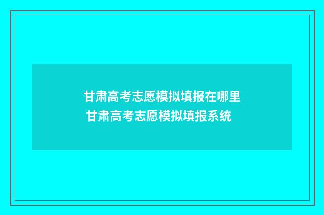 甘肃高考志愿模拟填报在哪里 甘肃高考志愿模拟填报系统