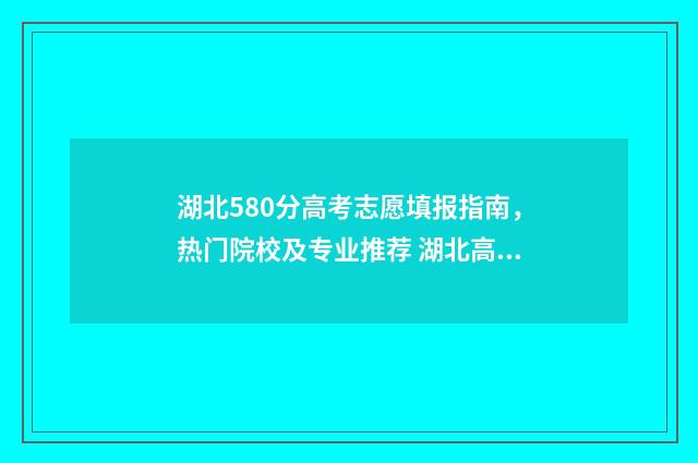 湖北580分高考志愿填报指南，热门院校及专业推荐 湖北高考598分