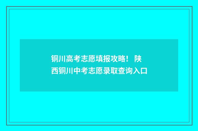 铜川高考志愿填报攻略！ 陕西铜川中考志愿录取查询入口