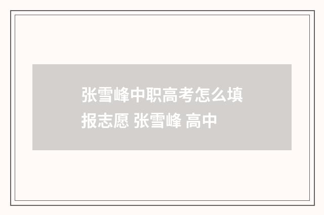 张雪峰中职高考怎么填报志愿 张雪峰 高中
