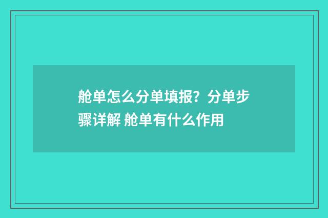 舱单怎么分单填报？分单步骤详解 舱单有什么作用