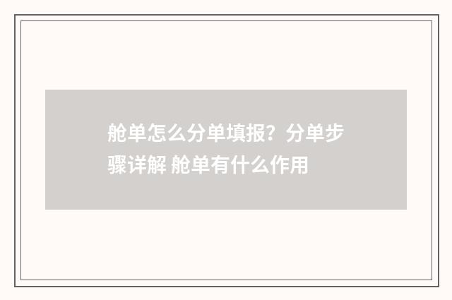 舱单怎么分单填报？分单步骤详解 舱单有什么作用