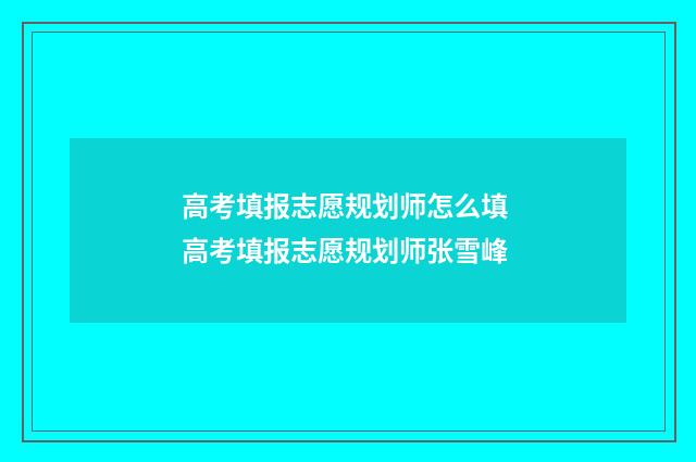 高考填报志愿规划师怎么填 高考填报志愿规划师张雪峰