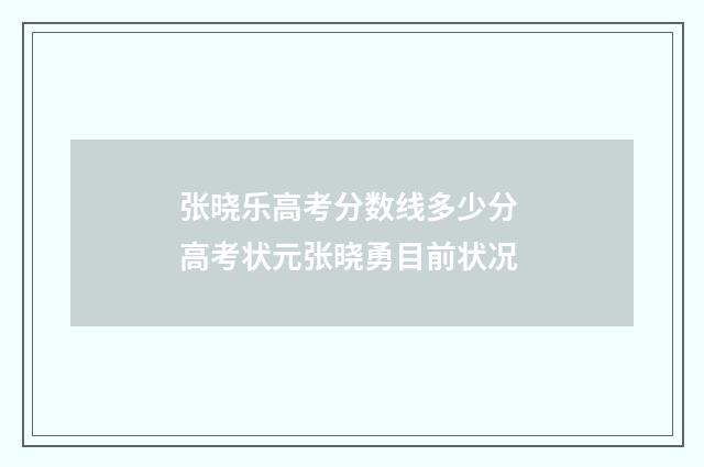 张晓乐高考分数线多少分 高考状元张晓勇目前状况