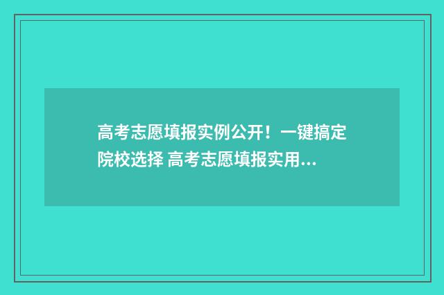 高考志愿填报实例公开！一键搞定院校选择 高考志愿填报实用教程