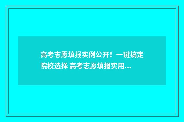 高考志愿填报实例公开！一键搞定院校选择 高考志愿填报实用教程