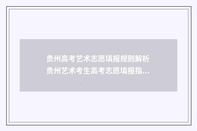贵州高考艺术志愿填报规则解析 贵州艺术考生高考志愿填报指南