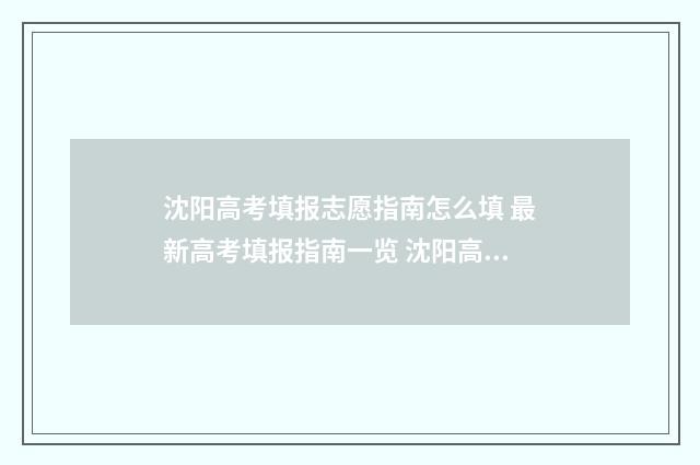 沈阳高考填报志愿指南怎么填 最新高考填报指南一览 沈阳高考填报志愿规划师