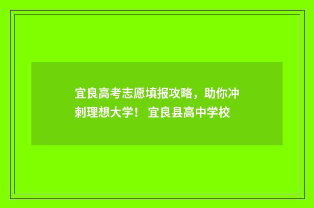 宜良高考志愿填报攻略，助你冲刺理想大学！ 宜良县高中学校
