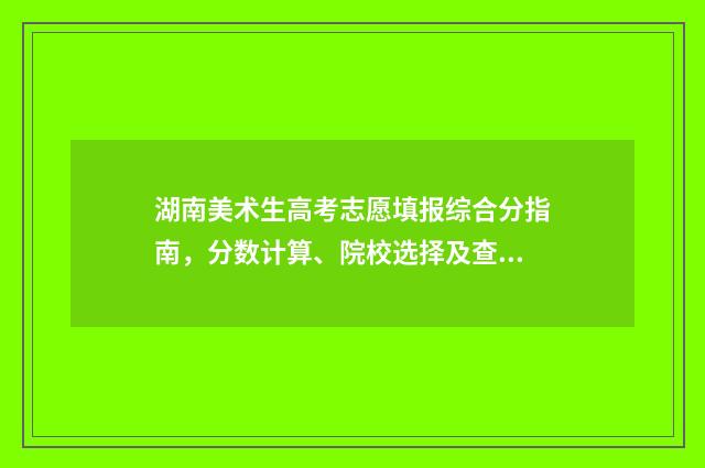 湖南美术生高考志愿填报综合分指南，分数计算、院校选择及查询入口 湖南美术生高考文化考多少才可以上一本