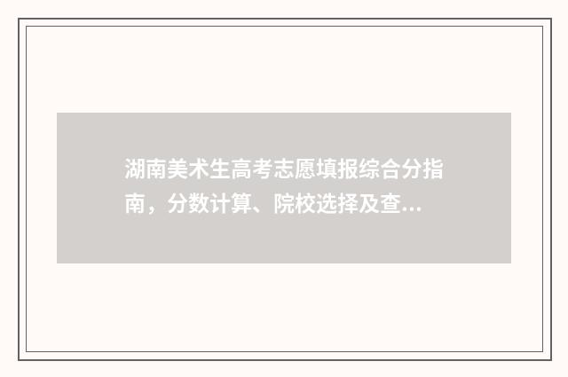 湖南美术生高考志愿填报综合分指南，分数计算、院校选择及查询入口 湖南美术生高考文化考多少才可以上一本