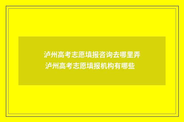 泸州高考志愿填报咨询去哪里弄 泸州高考志愿填报机构有哪些