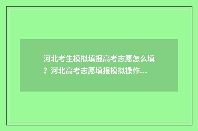 河北考生模拟填报高考志愿怎么填？河北高考志愿填报模拟操作指南 河北考生模拟填报志愿系统