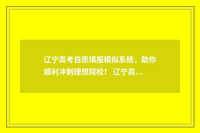 辽宁高考自愿填报模拟系统，助你顺利冲刺理想院校！ 辽宁高考自愿填报说明
