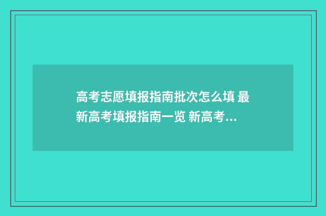 高考志愿填报指南批次怎么填 最新高考填报指南一览 新高考怎么填报志愿