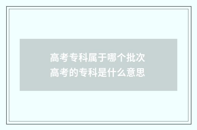高考专科属于哪个批次 高考的专科是什么意思