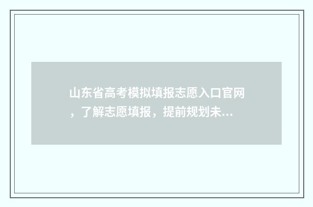 山东省高考模拟填报志愿入口官网，了解志愿填报，提前规划未来！ 山东省高考模拟填报系统