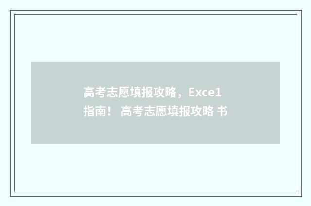 高考志愿填报攻略，Exce1指南！ 高考志愿填报攻略 书