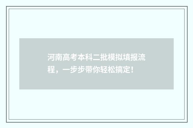 河南高考本科二批模拟填报流程，一步步带你轻松搞定！