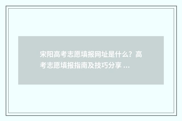 宋阳高考志愿填报网址是什么？高考志愿填报指南及技巧分享 宋阳高考志愿填什么专业