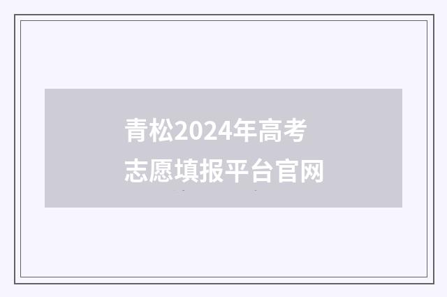 青松2024年高考志愿填报平台官网