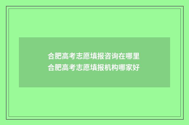 合肥高考志愿填报咨询在哪里 合肥高考志愿填报机构哪家好