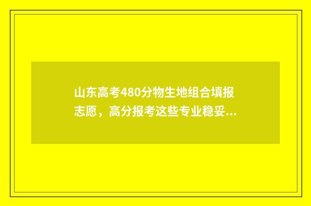 山东高考480分物生地组合填报志愿，高分报考这些专业稳妥 山东高考480分是什么水平