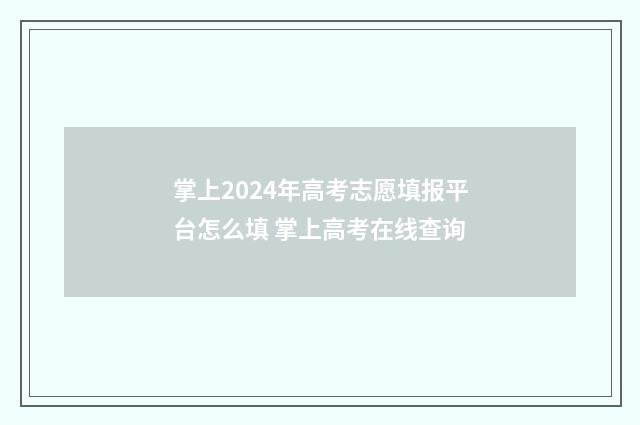 掌上2024年高考志愿填报平台怎么填 掌上高考在线查询
