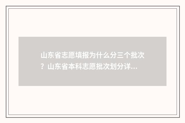 山东省志愿填报为什么分三个批次？山东省本科志愿批次划分详解 山东省志愿填报入口官网网址