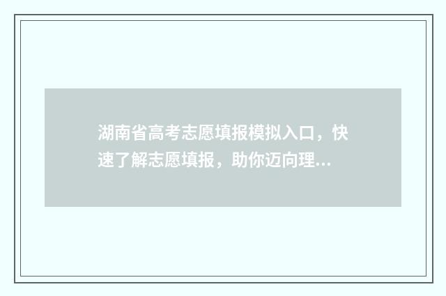 湖南省高考志愿填报模拟入口，快速了解志愿填报，助你迈向理想大学！ 湖南省高考志愿投档规则