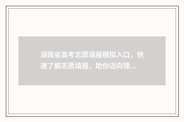 湖南省高考志愿填报模拟入口，快速了解志愿填报，助你迈向理想大学！ 湖南省高考志愿投档规则