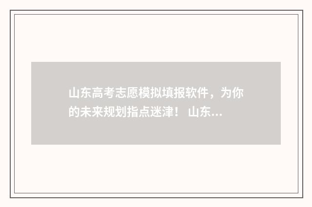 山东高考志愿模拟填报软件，为你的未来规划指点迷津！ 山东高考志愿模拟填报系统入口