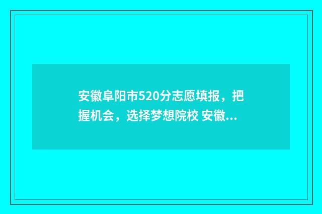 安徽阜阳市520分志愿填报，把握机会，选择梦想院校 安徽省阜阳市五中分数线