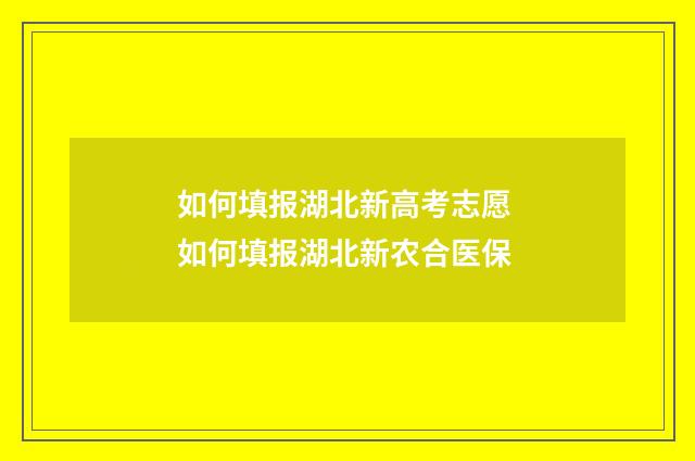 如何填报湖北新高考志愿 如何填报湖北新农合医保
