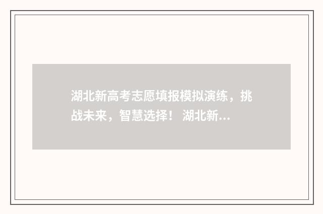 湖北新高考志愿填报模拟演练，挑战未来，智慧选择！ 湖北新高考志愿填报规则