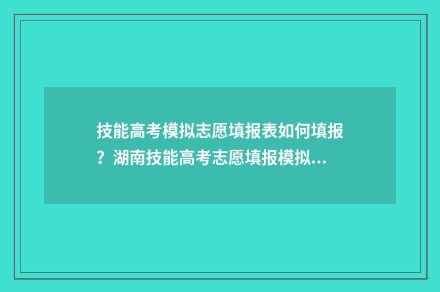 技能高考模拟志愿填报表如何填报？湖南技能高考志愿填报模拟系统入口 技能高考模拟志愿怎么填
