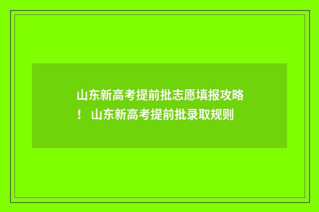 山东新高考提前批志愿填报攻略！ 山东新高考提前批录取规则