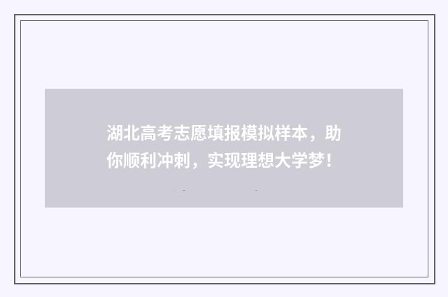 湖北高考志愿填报模拟样本，助你顺利冲刺，实现理想大学梦！