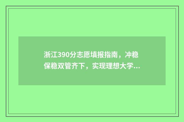 浙江390分志愿填报指南，冲稳保稳双管齐下，实现理想大学梦 浙江省高考390分上什么