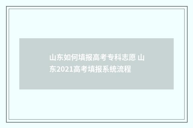 山东如何填报高考专科志愿 山东2021高考填报系统流程