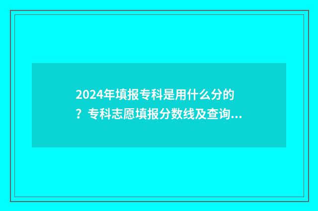 2024年填报专科是用什么分的？专科志愿填报分数线及查询方法 20年专科填报时间